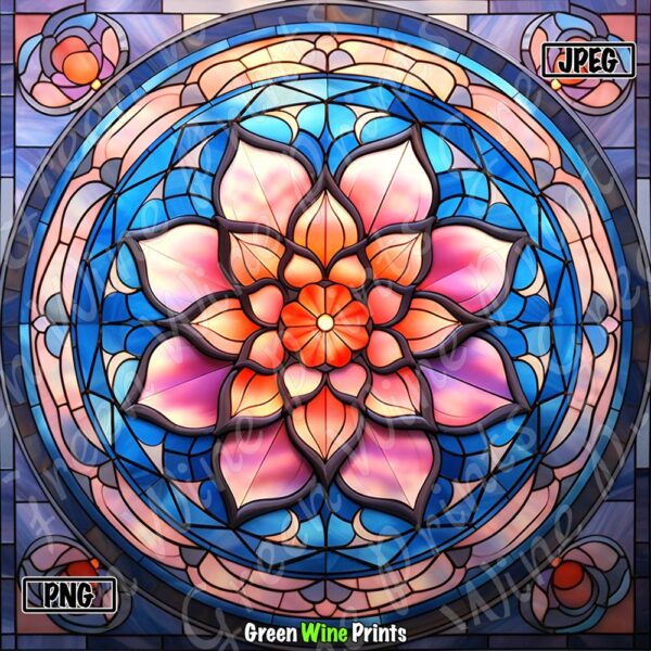 Stained Glass Pink Lotus Sublimation Print Design