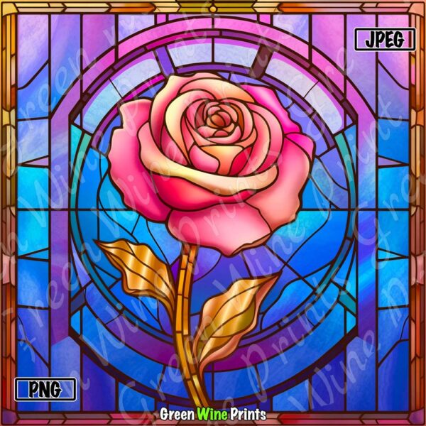 Stained Glass Pink Rose Sublimation Print Design