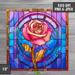 Stained Glass Pink Rose Sublimation Print Design