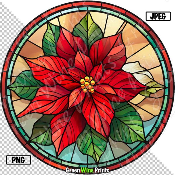 Stained Glass Poinsettia Sublimation Print Design