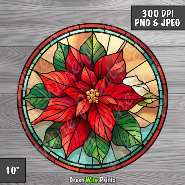 Stained Glass Poinsettia Sublimation Print Design