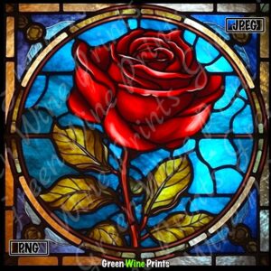 Stained Glass Red Rose Sublimation Print Design