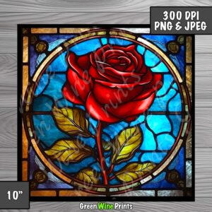 Stained Glass red Rose Sublimation Print Design