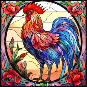 stained glass rooster sublimation print design