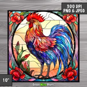 stained glass rooster sublimation print design