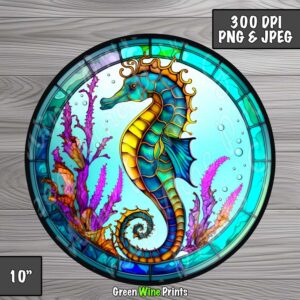 stained glass seahorse sublimation print design