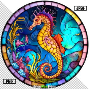 stained glass seahorse sublimation print design