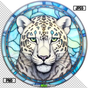 stained glass snow leopard sublimation print design