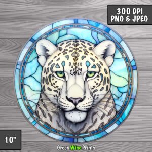 stained glass snow leopard sublimation print design