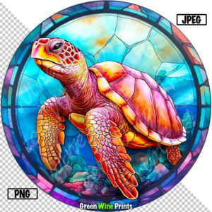 stained glass turtle sublimation print design